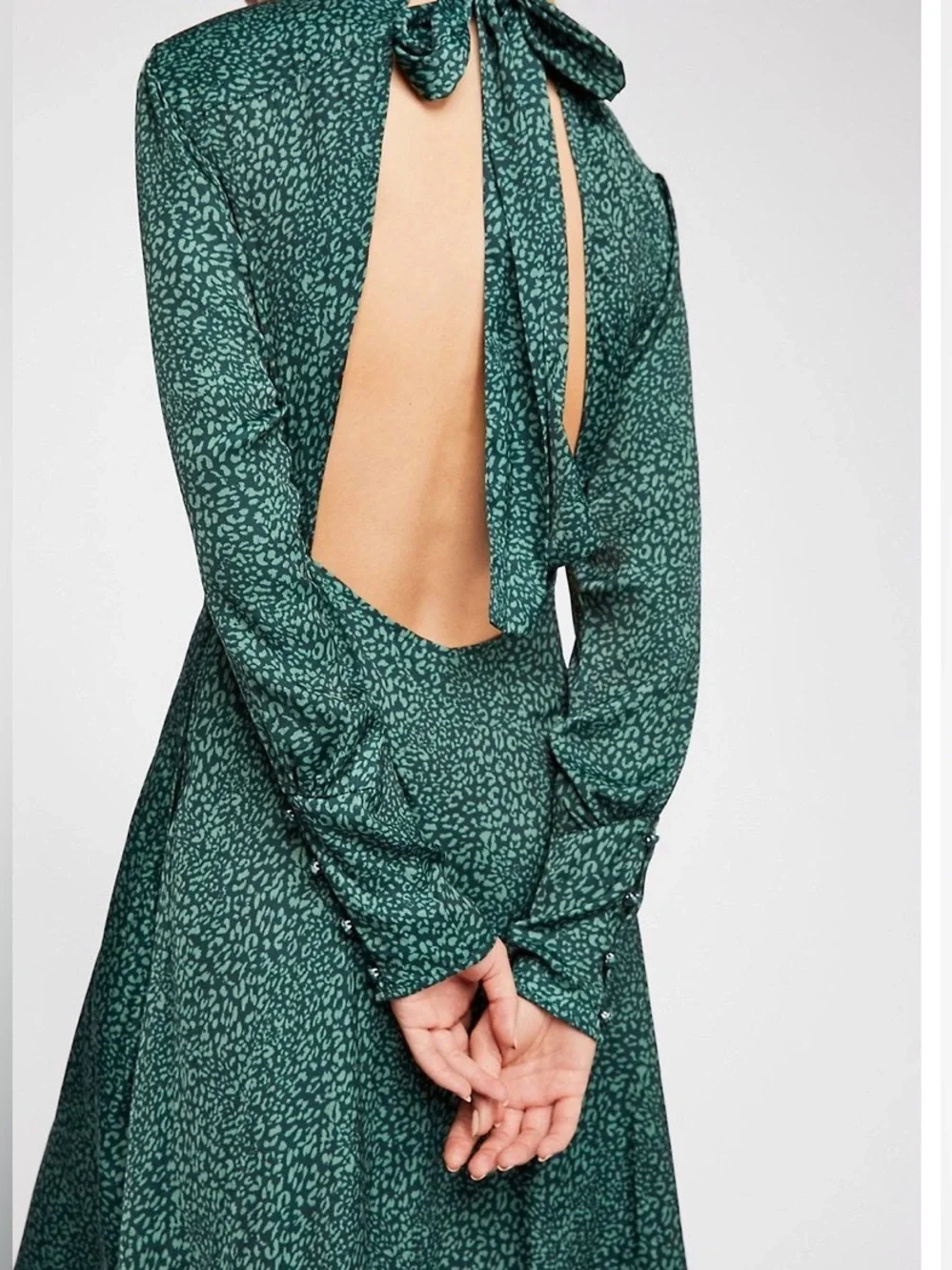 Free People Loveless Midi Dress Size 2 Green Tie‎ Back Cutout Boho